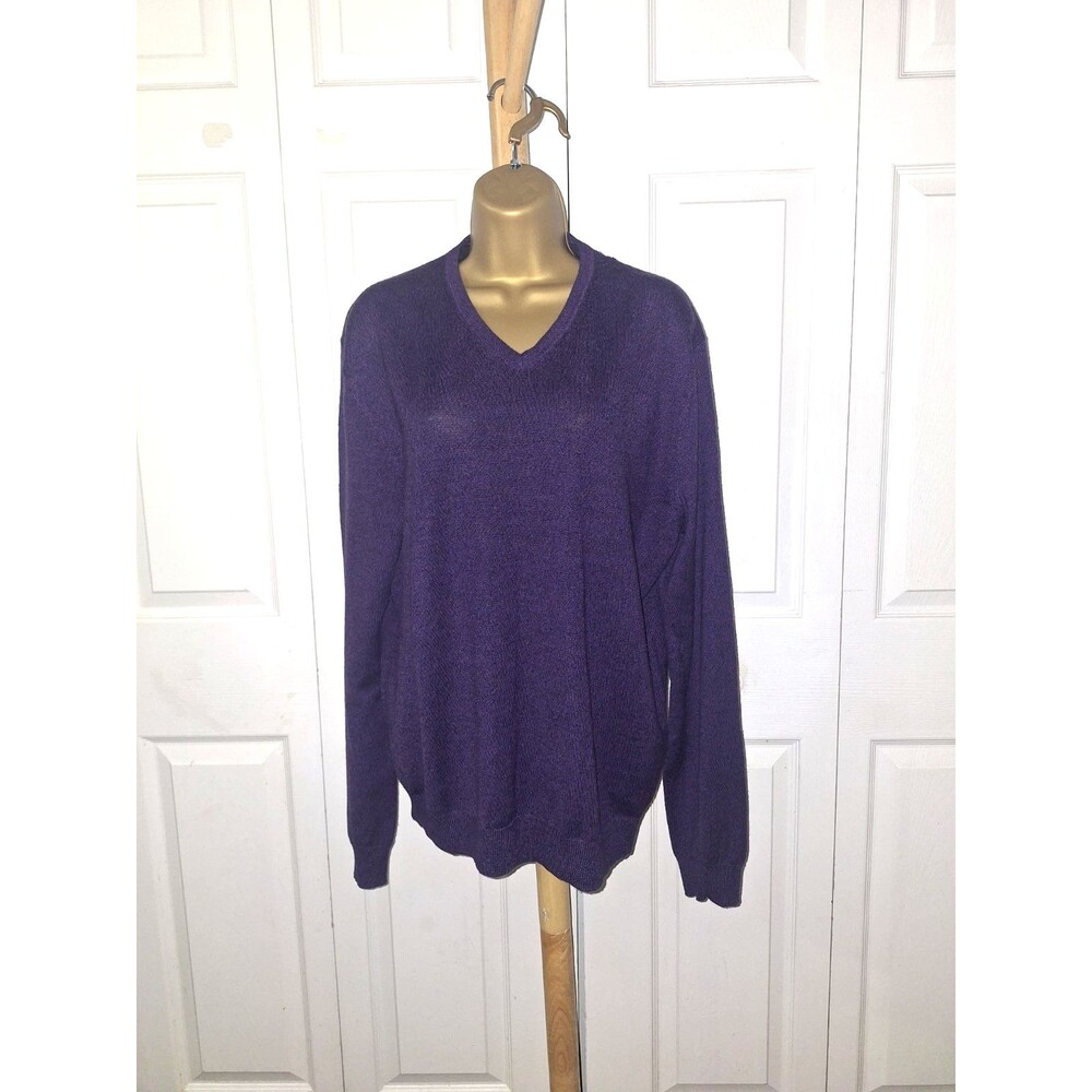 Calvin Klein 100% Extra Fine Merino Wool Sweater Mens Large Purple V Neck Hiking